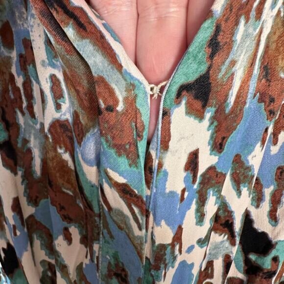 Anthropologie Women’s Somerset Satin Wide Leg Jumpsuit Abstract Blue Brown 2X - Picture 5 of 16